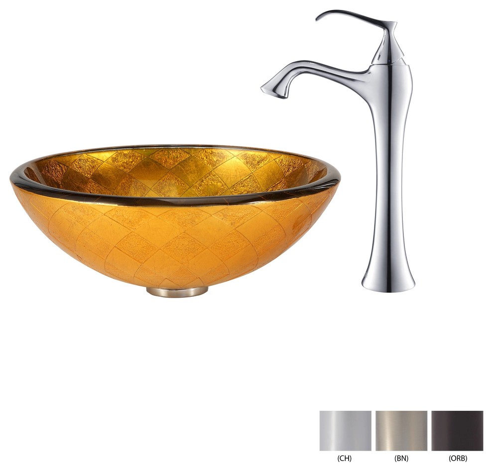 Kraus Orion Glass Vessel Sink and Ventus Faucet Oil Rubbed Bronze