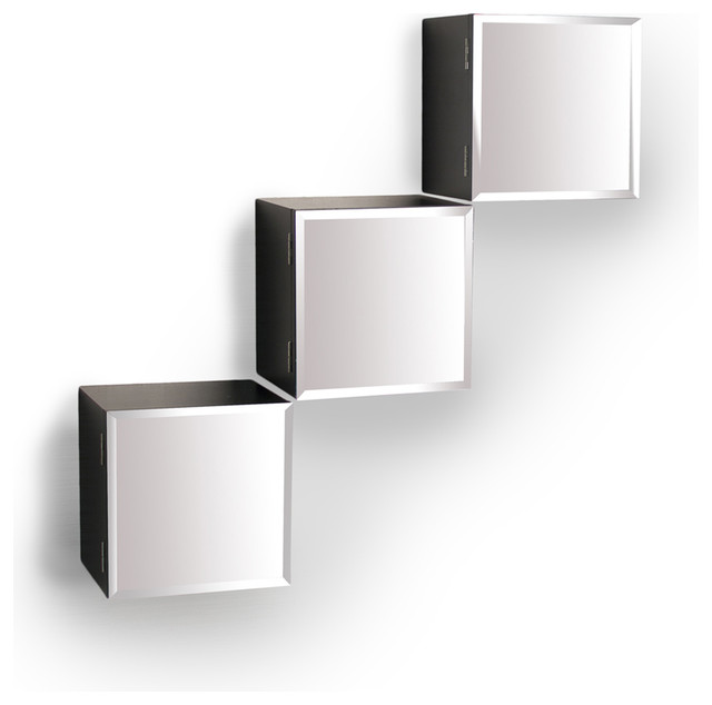 Contemporary Shelves set of 3 cube shelves with mirror doors - contemporary - display Contemporary Shelves set of 3 cube shelves with mirror doors - contemporary - display