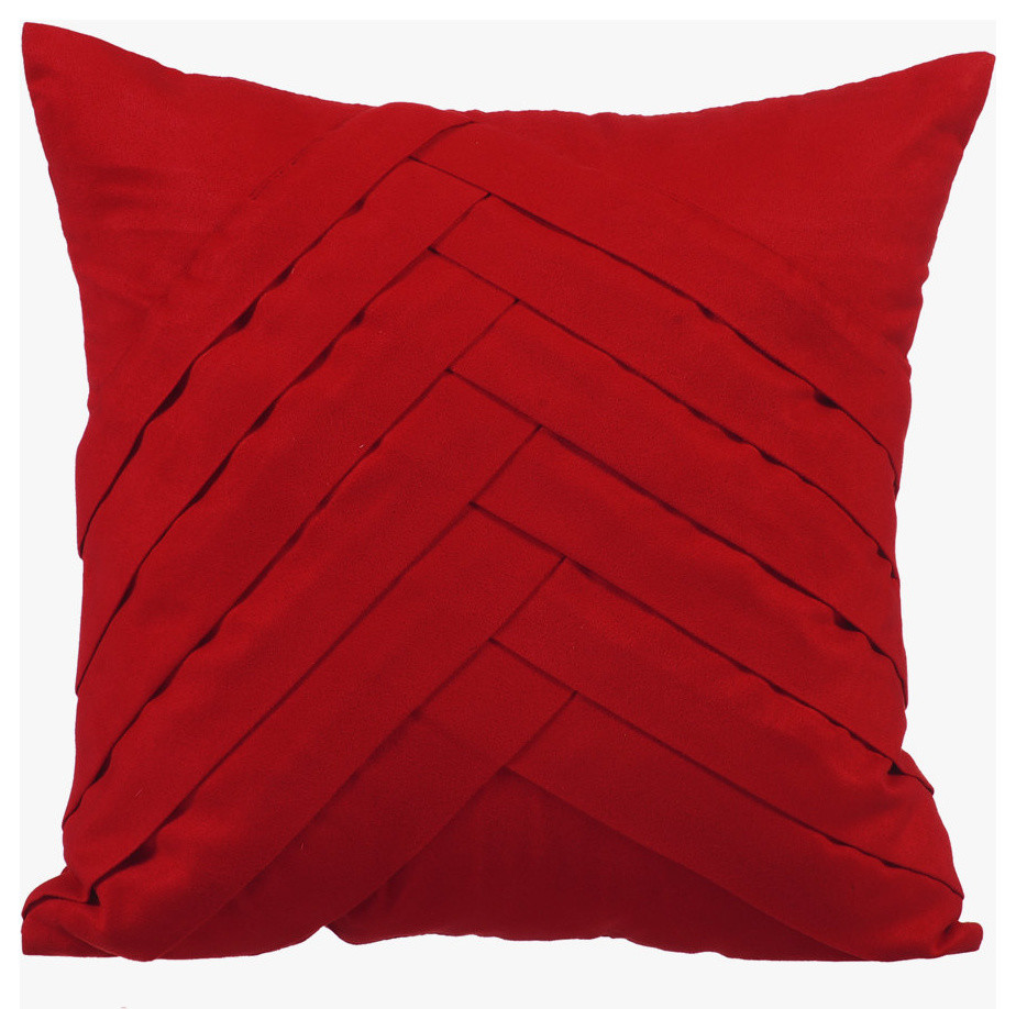 Textured Pintucks 14"x14" Suede Fabric Red Pillow Covers, Red No Limits No Lines