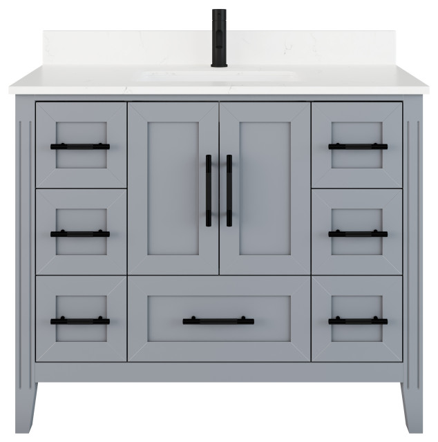 Houston 42" Single Vanity With Power Bar and Drawer Organizer Transitional Bathroom Vanities