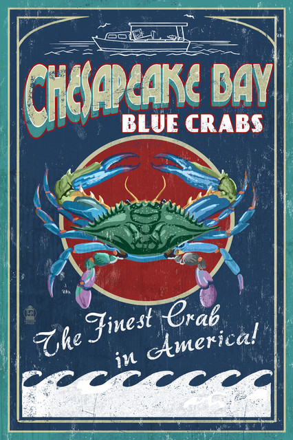 Chesapeake Bay Crab Print art decor Maryland vintage style chesapeake bay
