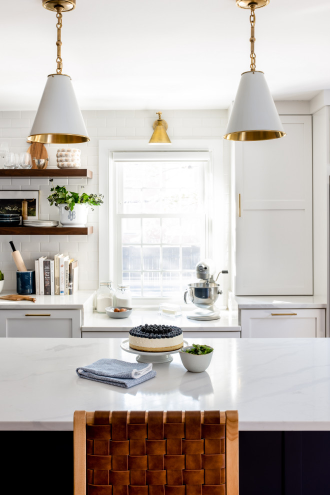 Example of a transitional kitchen design in Boston