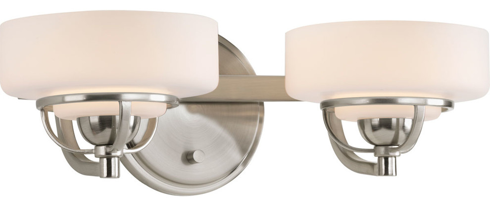Progress Lighting P2720-09Wb Two-Light Bath W/Bulb With Opal Etched Glass Shades