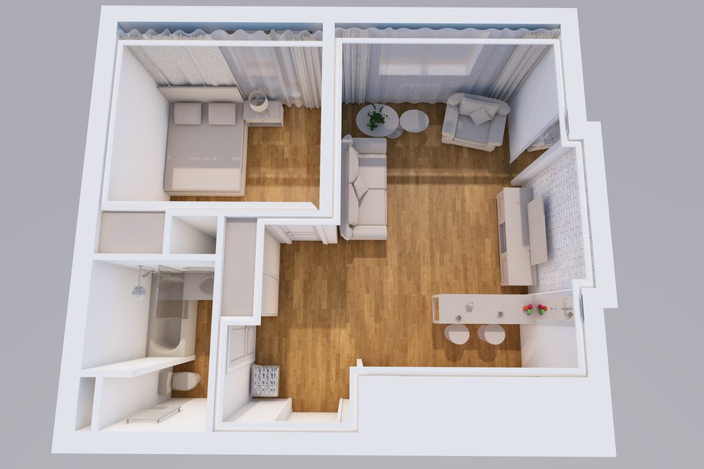 Планировочное решение однокомнатной квартиры в ЖК "Видный берег"