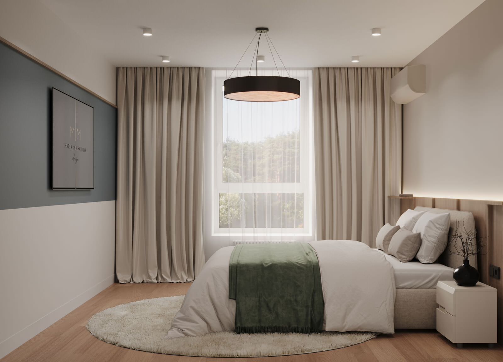 Современный интерьер с яркими акцентами и геометрическими формами