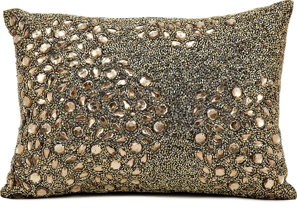 Mina Victory Luminecence Fully Beaded Amber Throw Pillow