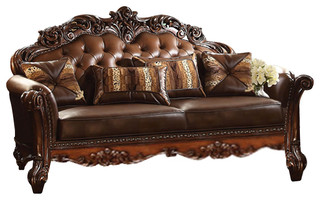 Acme Vendome Stationary Sofa With 3 Pillows, Cherry - Victorian - Sofas ...