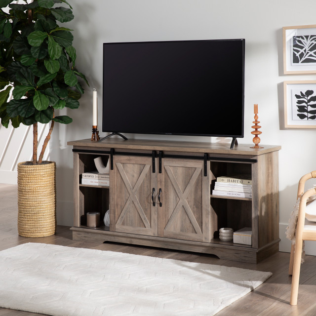 Details about   Rustic Farmhouse Sliding Barn Door TV Stand Console Table Storage for Up To 58" 