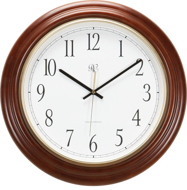 16 in. Round Post Office Atomic Wall Clock in Cherry Finish