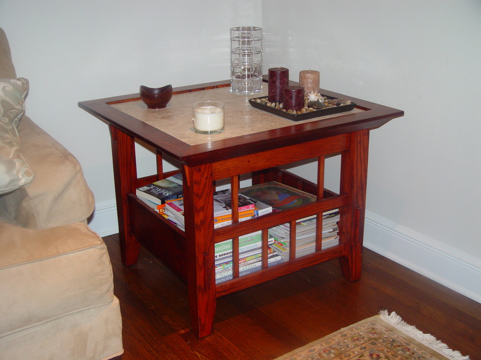 Mission Style End Table With Marble Top