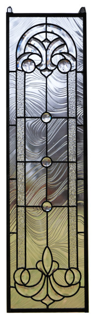 10" X 36" Stunning Handcrafted Hanging All Clear Stained Glass Beveled Window Panel