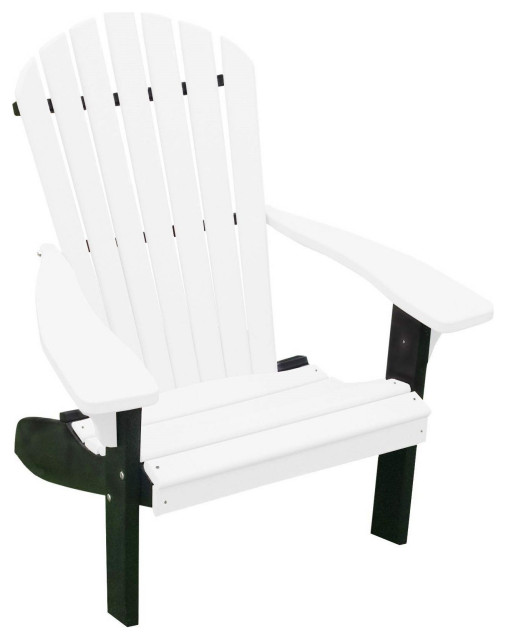 Poly Fanback Adirondack Chair, White, Black Frame
