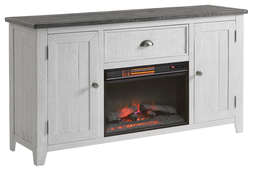 Monterey 65" Dining Server and Electric Fireplace, White and Gray