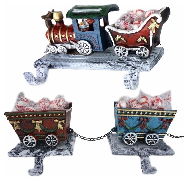3D Train Christmas Stocking Holders, 3Piece Set Traditional Christmas Stockings And Holders