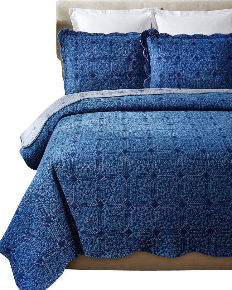 Denim Diamond Cotton Quilt Set Contemporary Quilts And Quilt Sets