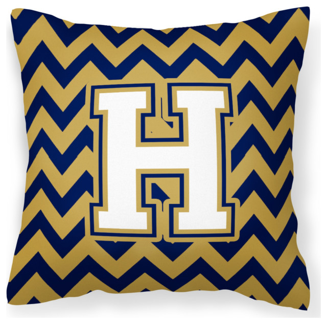 Letter H Navy Blue and Gold Decorative Pillow, 14