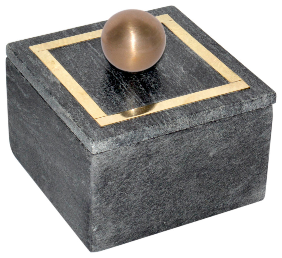Marble, 5x5 Box, Knob, Black - Contemporary - Decorative Boxes - by ...
