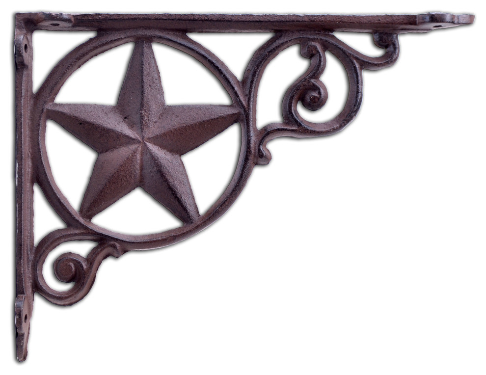 Decorative Shelf Bracket, Rustic Star, Rust Brown Cast Iron, 8.75