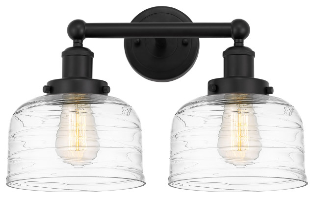 Edison Large Bell 16" Bath Vanity Light, Matte Black, Deco Swirl Shade
