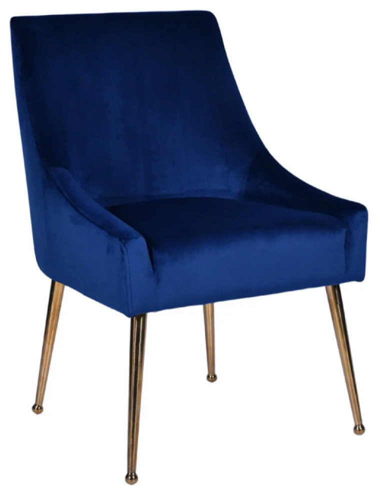 Leighton Modern Blue Velvet and Gold Dining Chair, Set of 2
