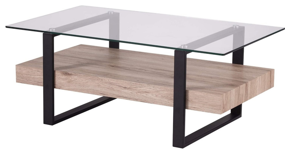 Transitional Coffee Table, Metal Frame With Rectangular Glass Top