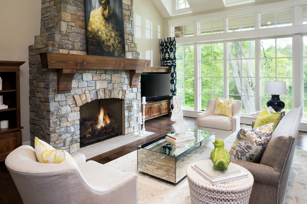 Example of a french country living room design in Minneapolis