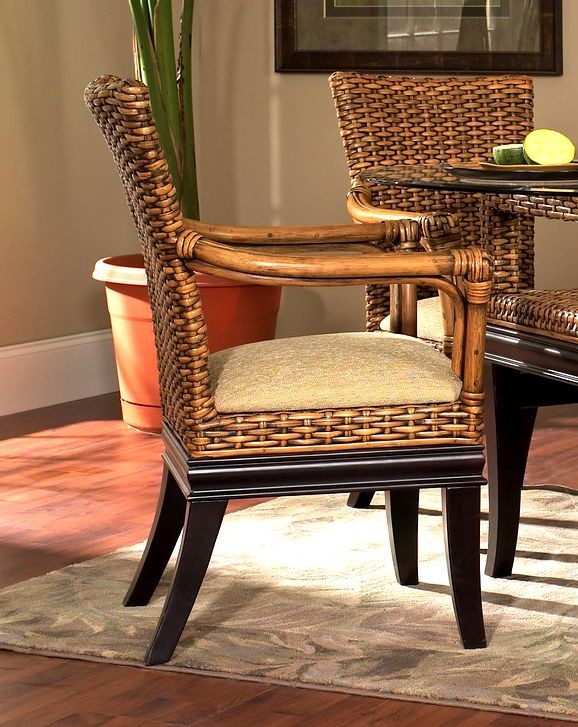 Biscayne Rattan Dining Arm Chair in Royal Oak
