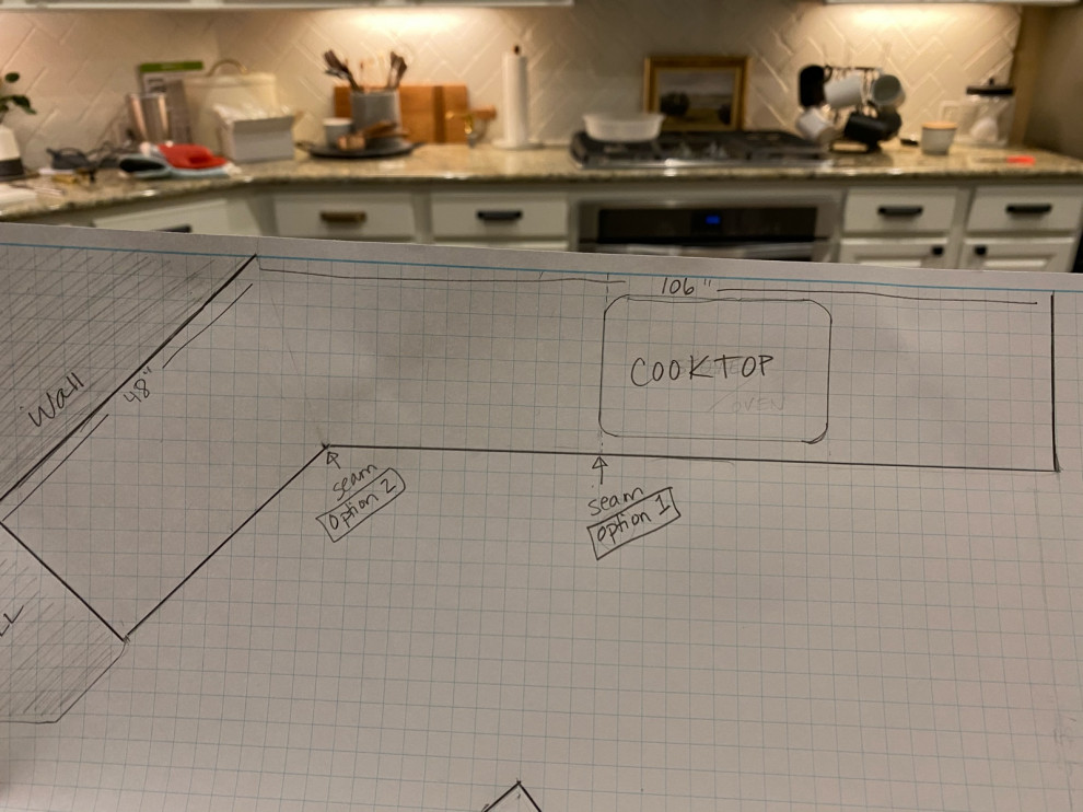 Countertop seam placement