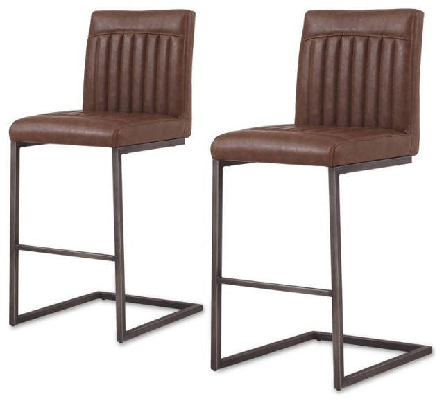 New Pacific Direct Ronan 26" PU Leather Counter Stool in Brown (Set of
