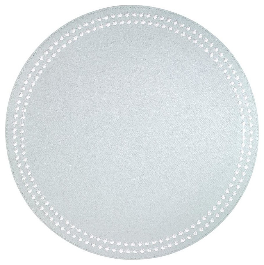 Pearls Round Vinyl Placemats, Celadon and White, Set of 4