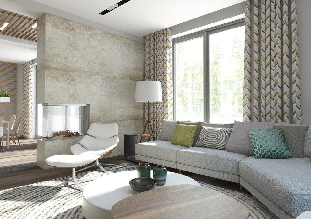 Гостиная с камином в загородном доме