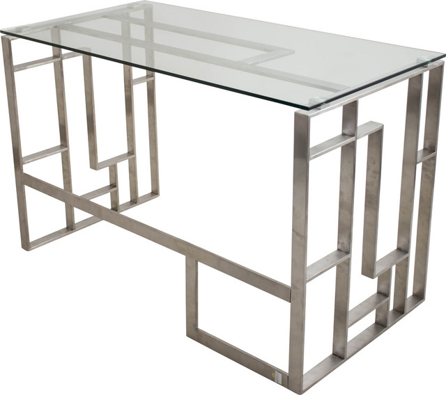 Lumisource Mandarin Desk Brushed Stainless Steel And Clear Glass