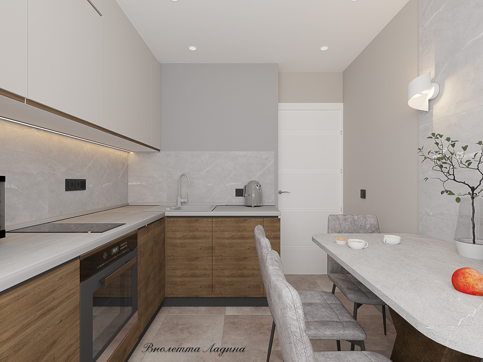 Трешка в панельном доме в современном стиле с голубым акцентом.