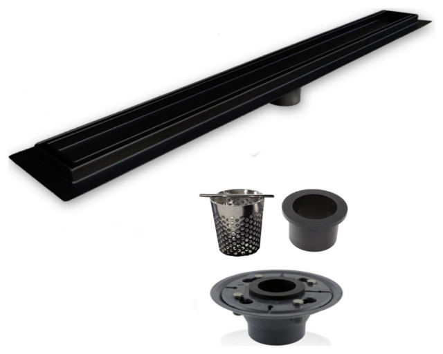 Black Tile Insert Linear Drain, Hair Trap, ABS Drain Flange, by ...