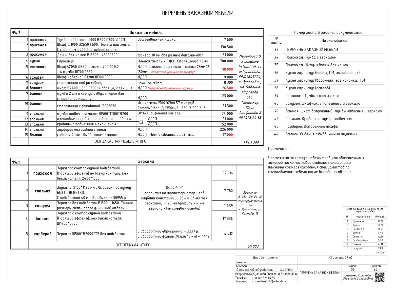 АЛЬБОМ РАБОЧИХ ЧЕРТЕЖЕЙ (двухкомнатная квартира 79 м2)