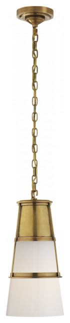 Robinson Pendant, 1-Light, Hand-Rubbed Antique Brass, White Glass, 7.5"W