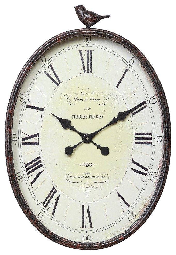 Oval Metal Wall Clock With Bird French Country Wall Clocks by