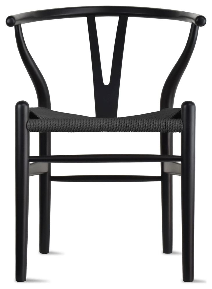 Dining Chair Solid Wood Woven Armless With Open Y Back Armchair Chairs, Black