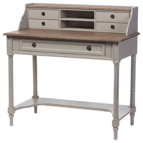 Edouard Distressed Two Tone Writing Desk White And Light Brown
