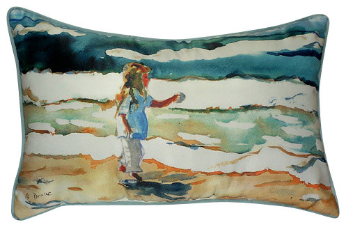 Betsy Drake Girl at Beach Pillow- Indoor/Outdoor
