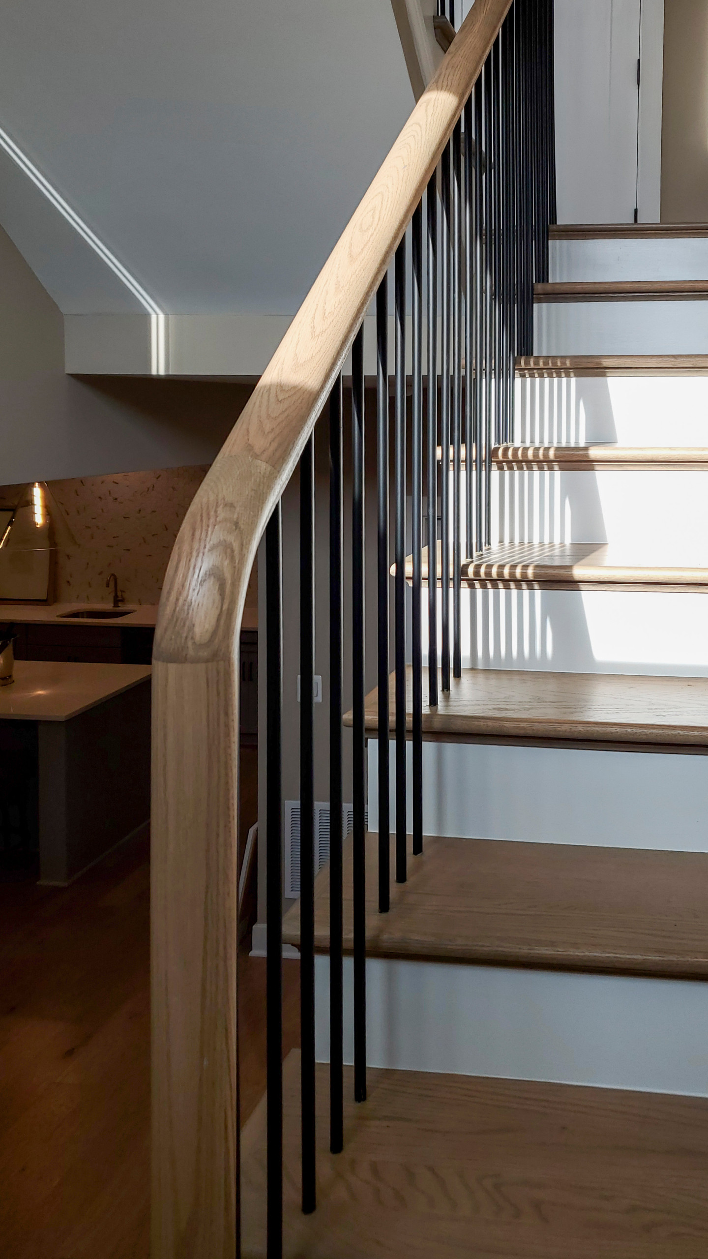 Project #153 | Sophisticated Red Oak Stair with Metal Balusters