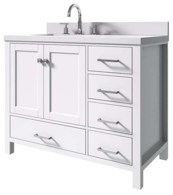 Cambridge White 43" Rectangle Sink Vanity With White Quartz Top