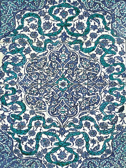 Blue & White 32"x24" Turkish Iznik Floral Pattern Ceramic Tile Mural Panel 