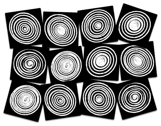 Flagship Carpets CW1860-15S12 Circles Black And White, Set of 12