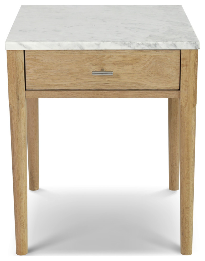 Alto 18" Square Italian Carrara White Marble Side Table with Oak Leg