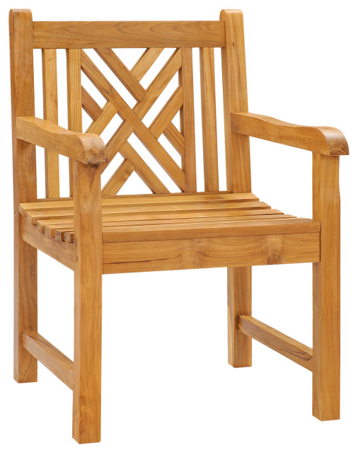 Teak Wood Chippendale Outdoor Patio Arm Chair