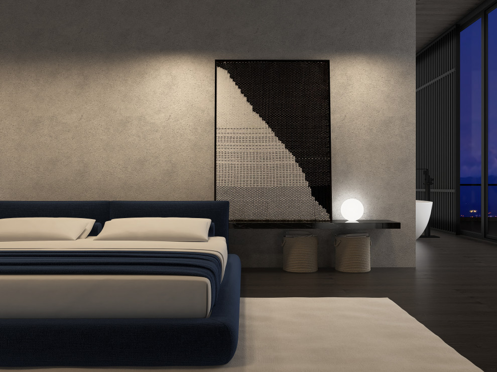 Спальня с атмосферой спокойствия  интерьер мастер блока спальни с ванной