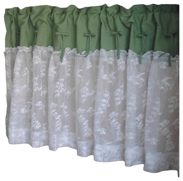Green Lace Short Kitchen Curtain Half Curtain Cafe Curtain Tier