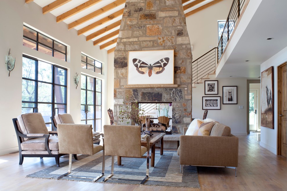 Inspiration for a rustic living room remodel in Denver