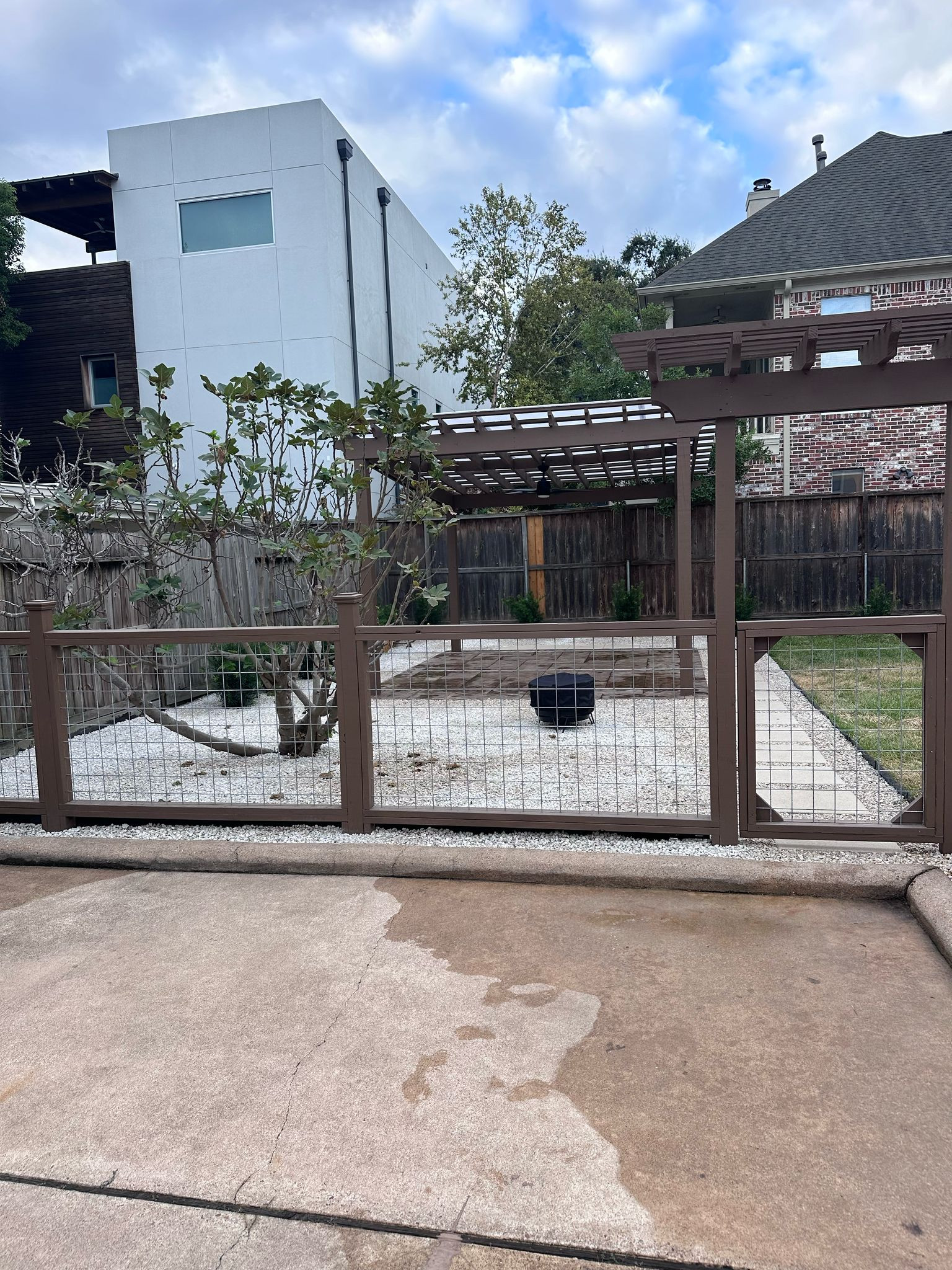 Beautiful stamped concrete patio with Pergola Cover on Haddon st!